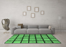 Machine Washable Checkered Emerald Green Modern Area Rugs in a Living Room,, wshabs1444emgrn