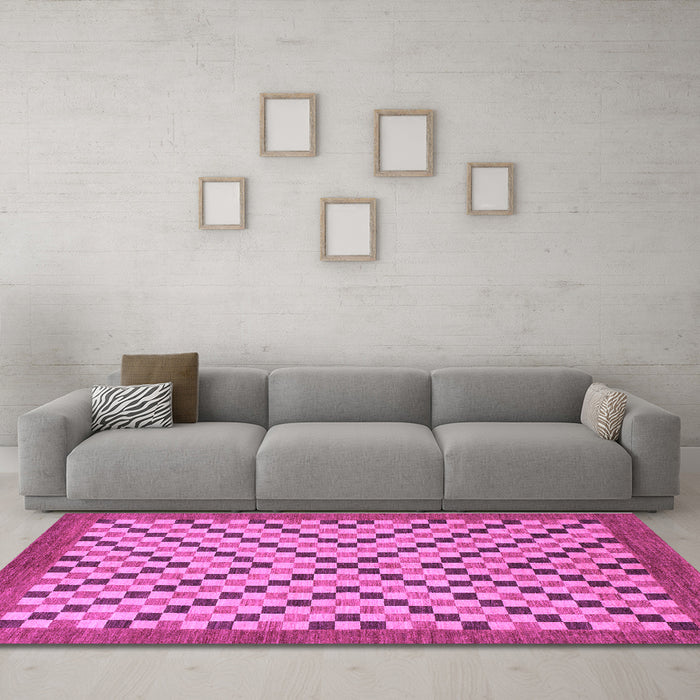 Machine Washable Checkered Purple Modern Area Rugs in a Living Room, wshabs1445pur