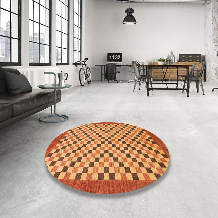 Round Machine Washable Abstract Orange Rug in a Office, wshabs1445