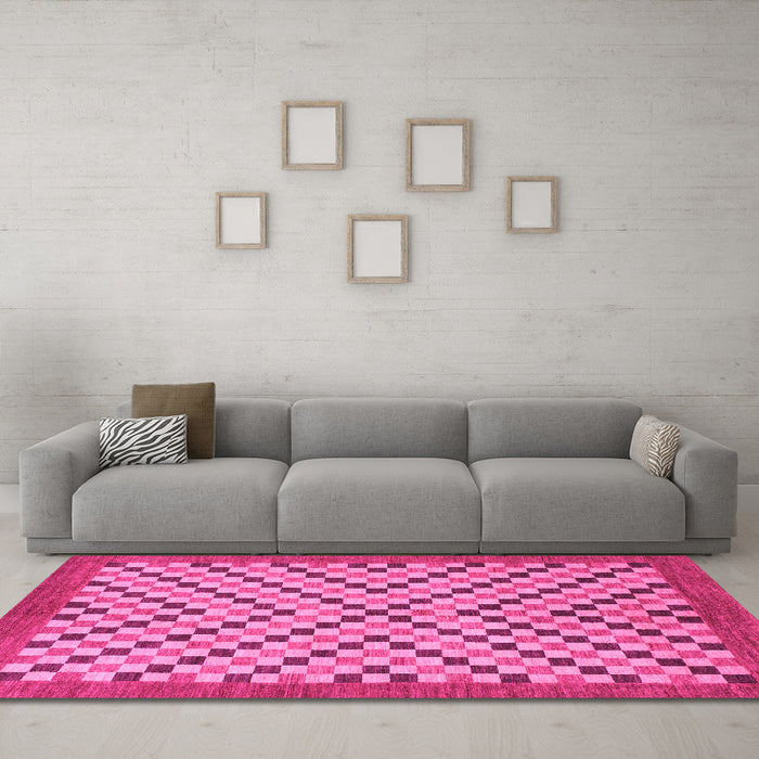 Machine Washable Checkered Pink Modern Rug in a Living Room, wshabs1445pnk