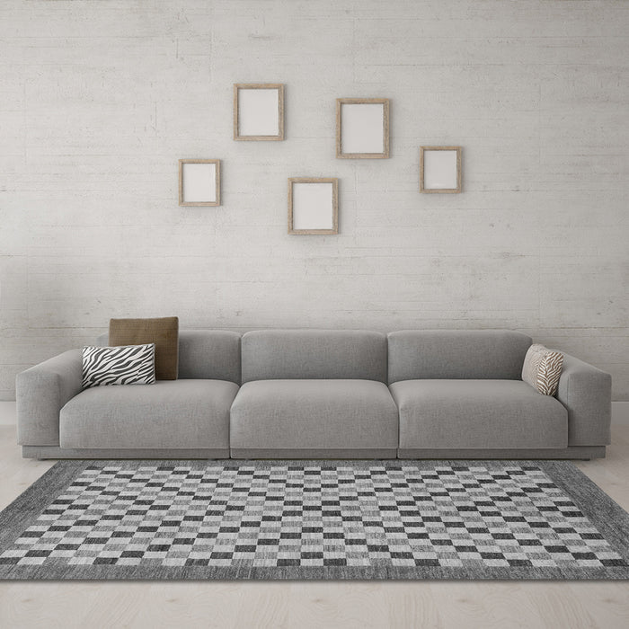 Machine Washable Checkered Gray Modern Rug in a Living Room,, wshabs1445gry