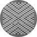 Round Machine Washable Checkered Gray Modern Rug, wshabs1445gry