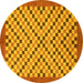 Round Machine Washable Checkered Yellow Modern Rug, wshabs1445yw