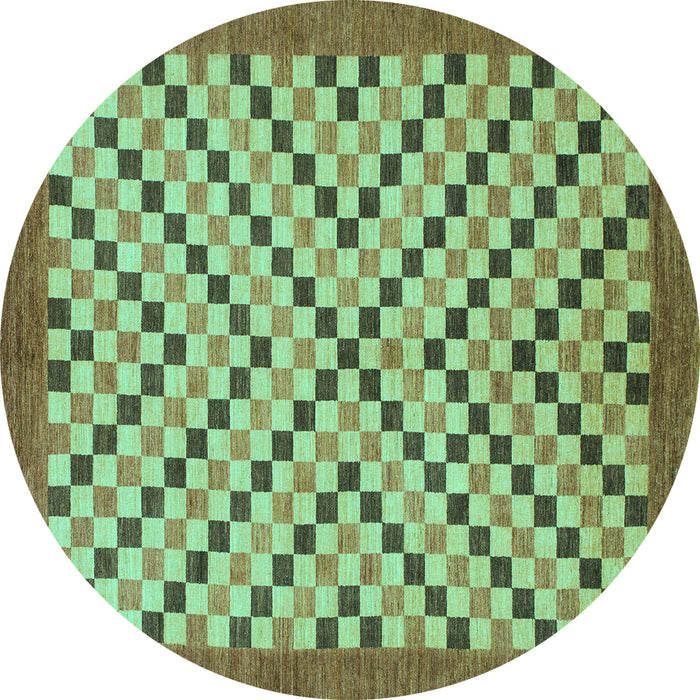 Round Machine Washable Checkered Turquoise Modern Area Rugs, wshabs1445turq