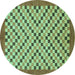 Round Machine Washable Checkered Turquoise Modern Area Rugs, wshabs1445turq