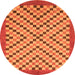 Round Machine Washable Checkered Orange Modern Area Rugs, wshabs1445org