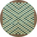 Round Checkered Light Blue Modern Rug, abs1445lblu