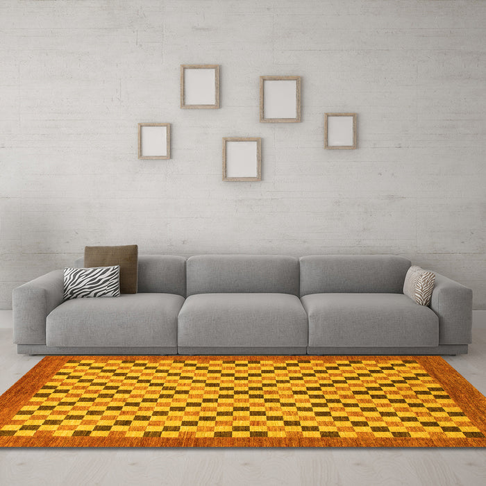 Machine Washable Checkered Yellow Modern Rug in a Living Room, wshabs1445yw