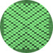 Round Machine Washable Checkered Emerald Green Modern Area Rugs, wshabs1445emgrn