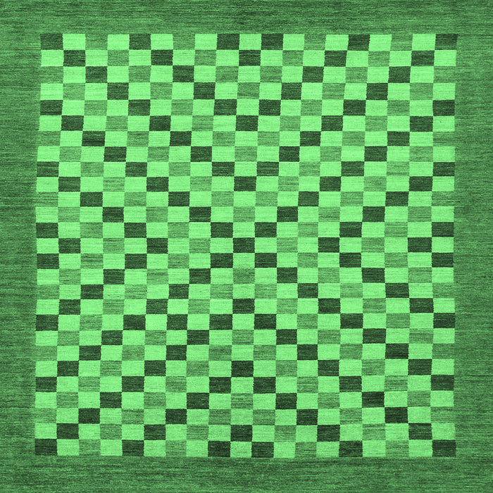 Square Machine Washable Checkered Emerald Green Modern Area Rugs, wshabs1445emgrn