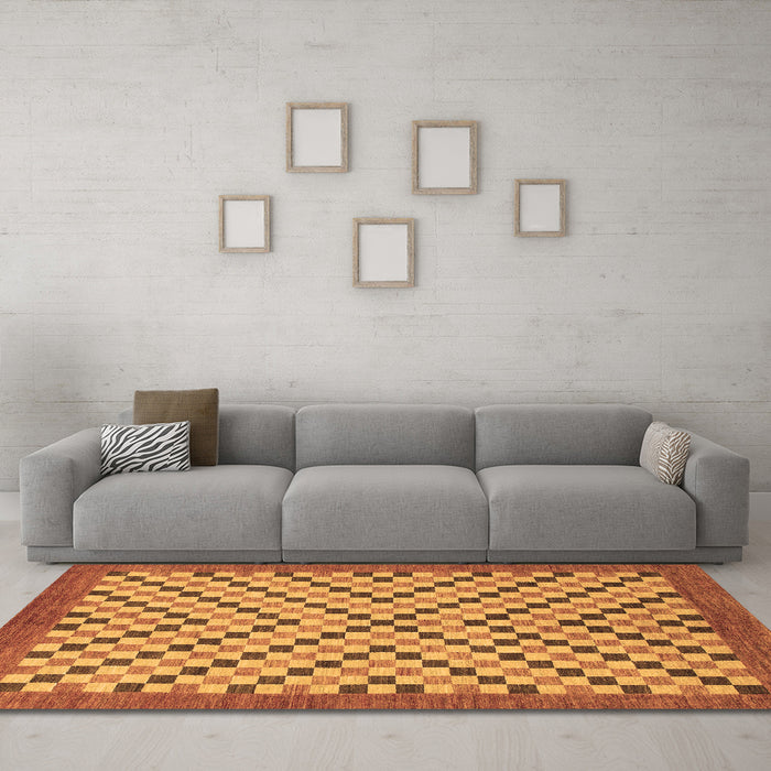 Machine Washable Checkered Brown Modern Rug in a Living Room,, wshabs1445brn