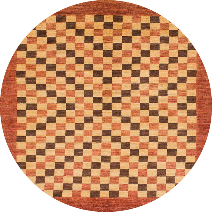 Round Abstract Orange Checkered Rug, abs1445