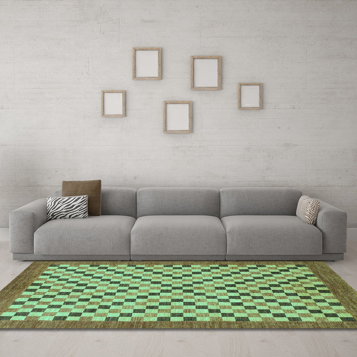 Machine Washable Checkered Turquoise Modern Area Rugs in a Living Room,, wshabs1445turq