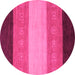 Round Machine Washable Abstract Pink Modern Rug, wshabs1446pnk