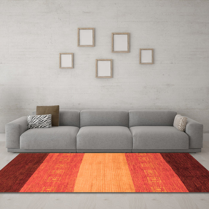 Machine Washable Abstract Orange Modern Area Rugs in a Living Room, wshabs1446org