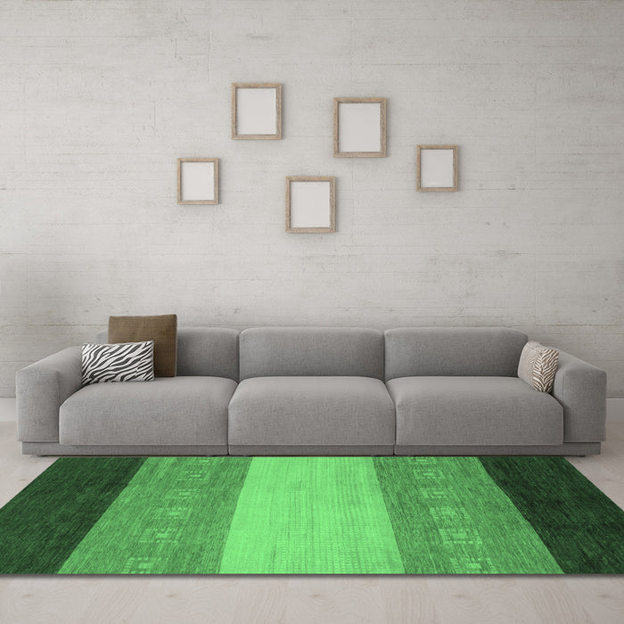 Machine Washable Abstract Emerald Green Modern Area Rugs in a Living Room,, wshabs1446emgrn