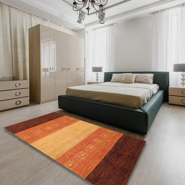 Machine Washable Abstract Tomato Red Rug in a Bedroom, wshabs1446