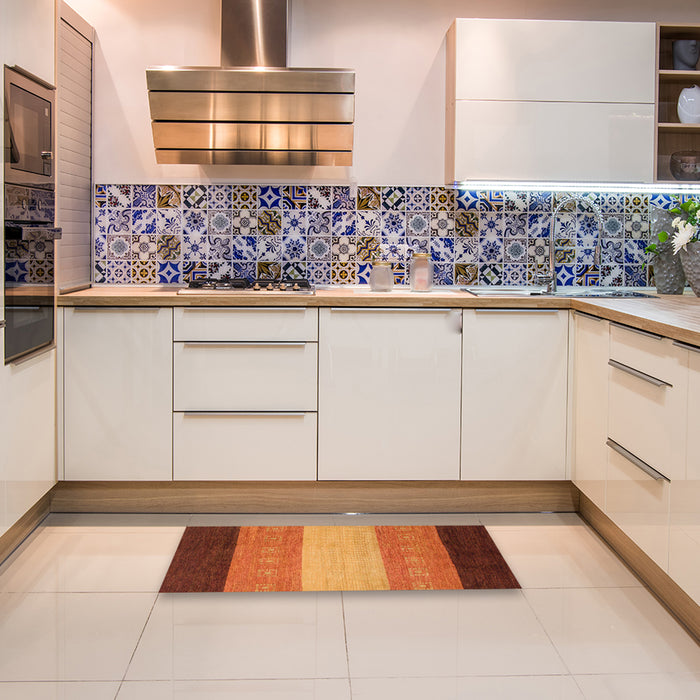 Machine Washable Abstract Tomato Red Rug in a Kitchen, wshabs1446