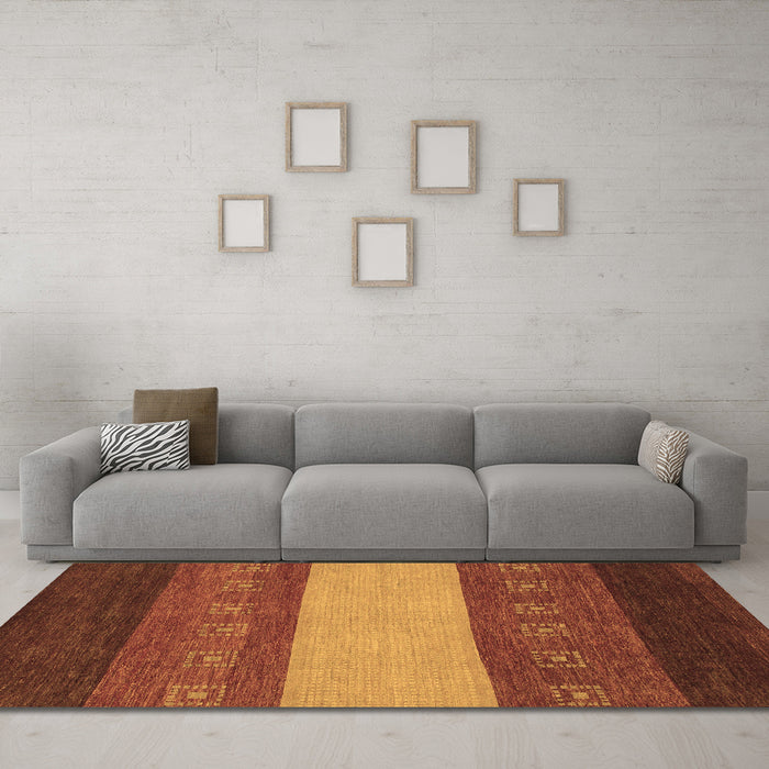 Machine Washable Abstract Brown Modern Rug in a Living Room,, wshabs1447brn