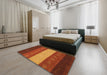 Machine Washable Abstract Tomato Red Rug in a Bedroom, wshabs1447