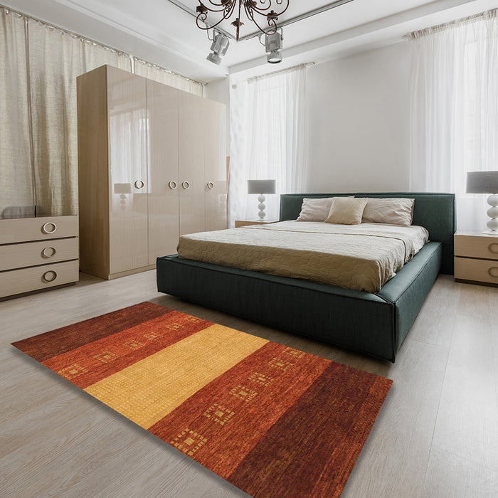 Machine Washable Abstract Tomato Red Rug in a Bedroom, wshabs1447