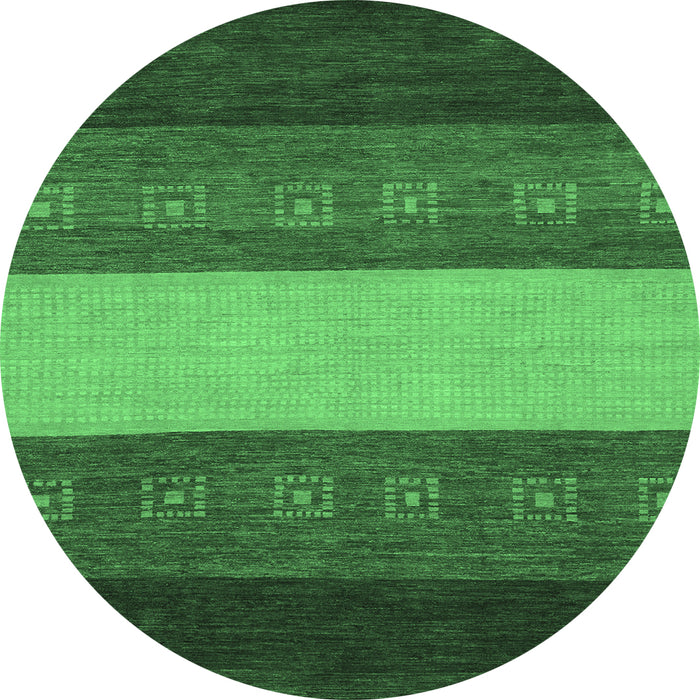 Round Machine Washable Abstract Emerald Green Modern Area Rugs, wshabs1447emgrn