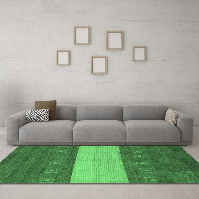 Machine Washable Abstract Emerald Green Modern Area Rugs in a Living Room,, wshabs1448emgrn