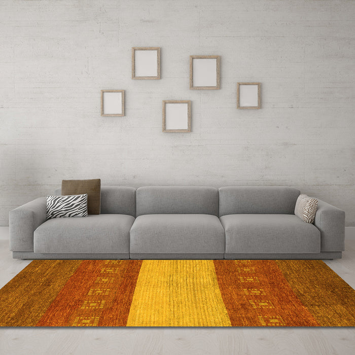 Machine Washable Abstract Yellow Modern Rug in a Living Room, wshabs1448yw