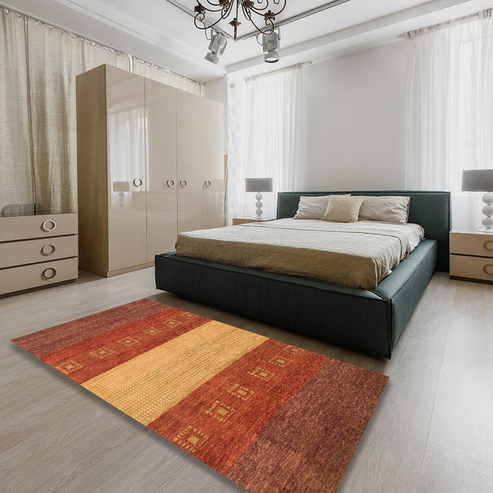 Abstract Red Modern Rug in a Bedroom, abs1448