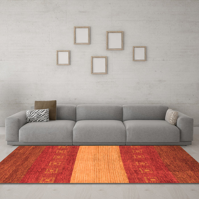 Machine Washable Abstract Orange Modern Area Rugs in a Living Room, wshabs1448org