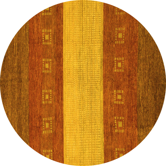 Round Machine Washable Abstract Yellow Modern Rug, wshabs1448yw