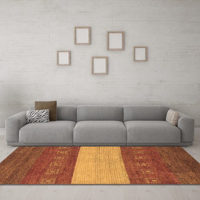 Machine Washable Abstract Brown Modern Rug in a Living Room,, wshabs1448brn