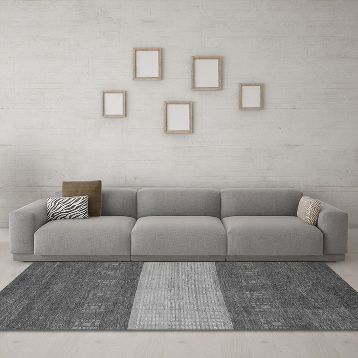 Machine Washable Abstract Gray Modern Rug in a Living Room,, wshabs1448gry