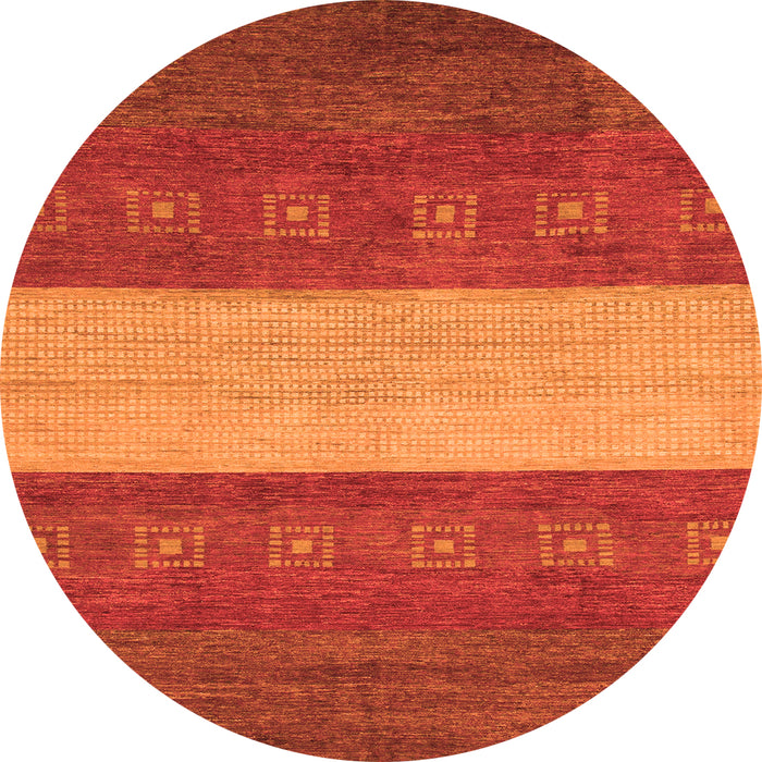 Round Machine Washable Abstract Orange Modern Area Rugs, wshabs1448org