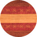 Round Machine Washable Abstract Orange Modern Area Rugs, wshabs1448org