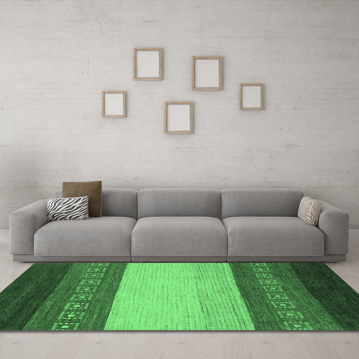 Machine Washable Abstract Emerald Green Modern Area Rugs in a Living Room,, wshabs1449emgrn