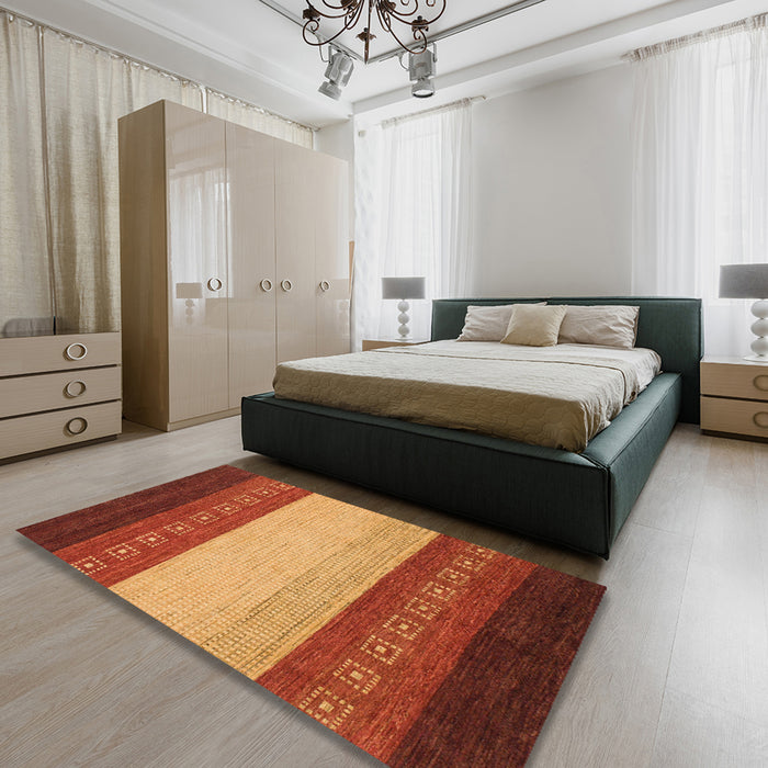 Machine Washable Abstract Tomato Red Rug in a Bedroom, wshabs1449
