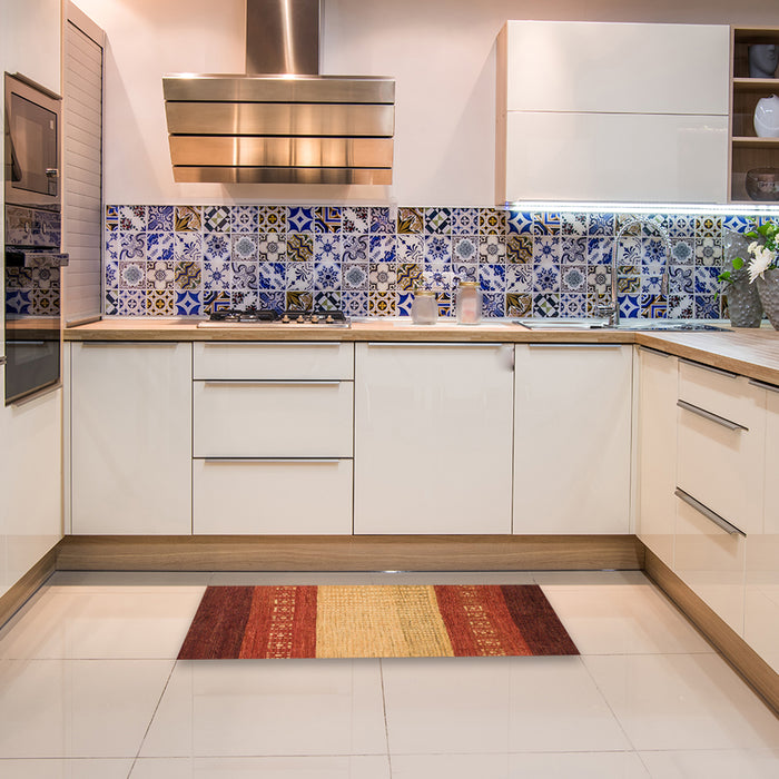 Machine Washable Abstract Tomato Red Rug in a Kitchen, wshabs1449