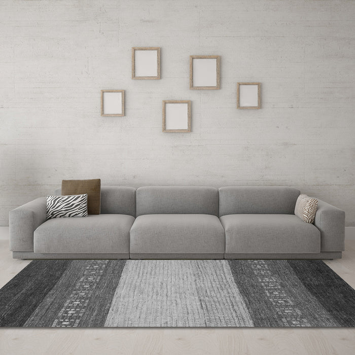 Machine Washable Abstract Gray Modern Rug in a Living Room,, wshabs1449gry