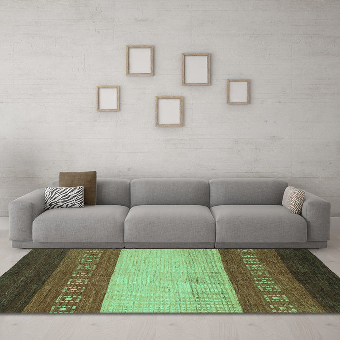 Machine Washable Abstract Turquoise Modern Area Rugs in a Living Room,, wshabs1449turq