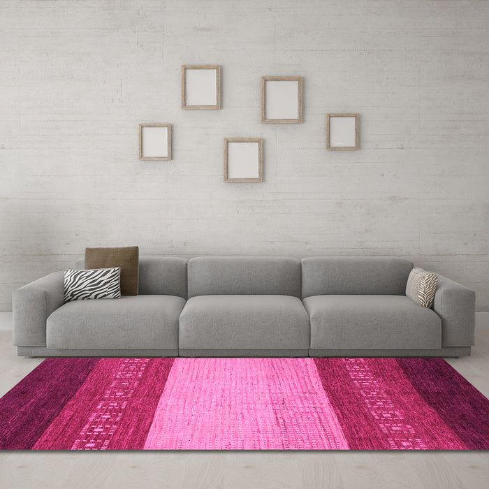 Machine Washable Abstract Pink Modern Rug in a Living Room, wshabs1449pnk