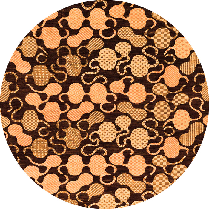 Round Machine Washable Abstract Orange Modern Area Rugs, wshabs144org