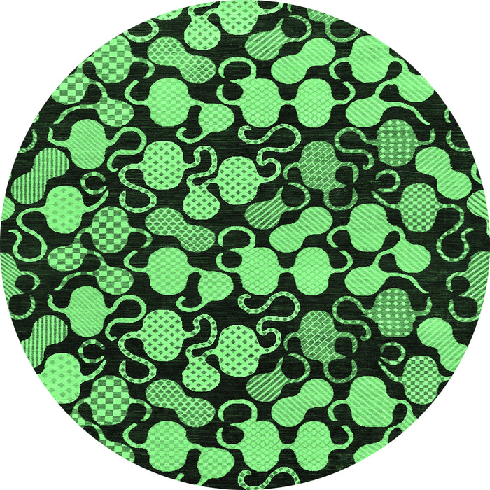 Round Machine Washable Abstract Emerald Green Modern Area Rugs, wshabs144emgrn