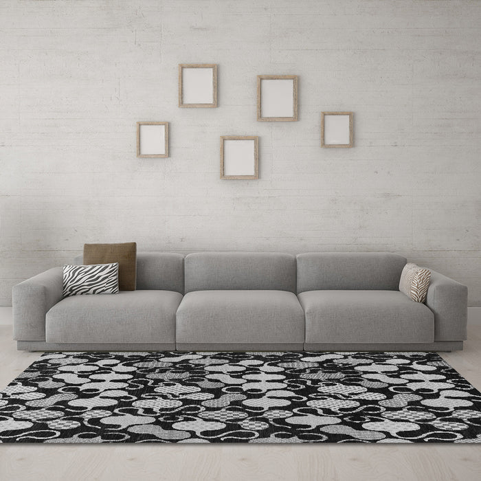 Machine Washable Abstract Gray Modern Rug in a Living Room,, wshabs144gry