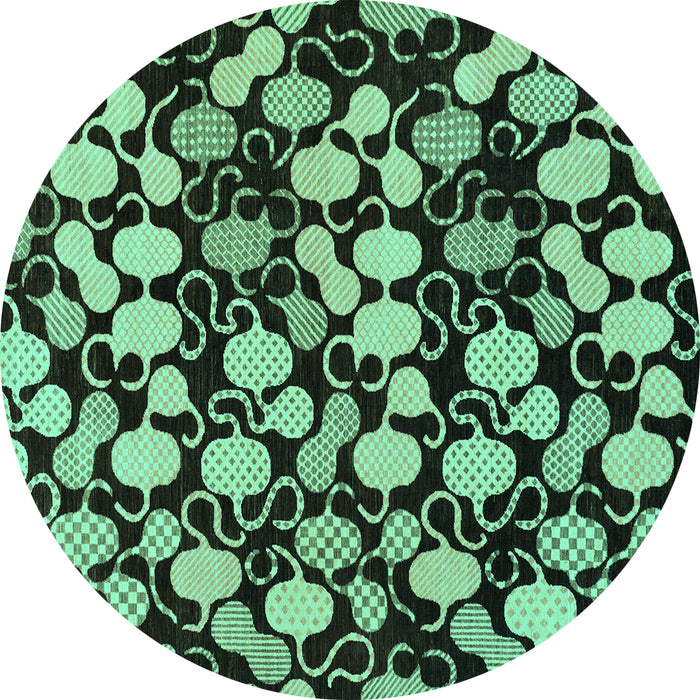 Round Machine Washable Abstract Turquoise Modern Area Rugs, wshabs144turq