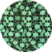 Round Machine Washable Abstract Turquoise Modern Area Rugs, wshabs144turq