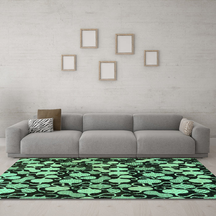 Machine Washable Abstract Turquoise Modern Area Rugs in a Living Room,, wshabs144turq