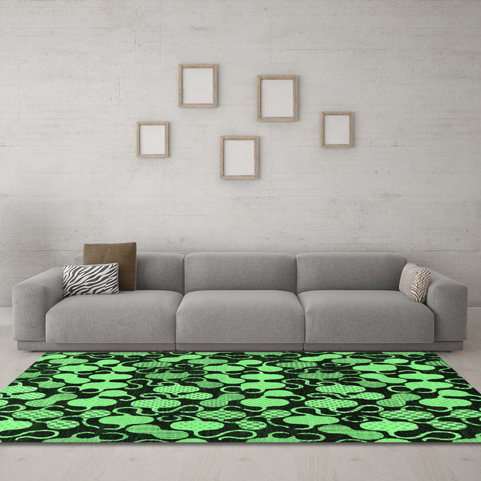 Machine Washable Abstract Emerald Green Modern Area Rugs in a Living Room,, wshabs144emgrn