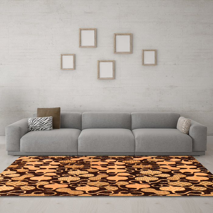 Machine Washable Abstract Orange Modern Area Rugs in a Living Room, wshabs144org