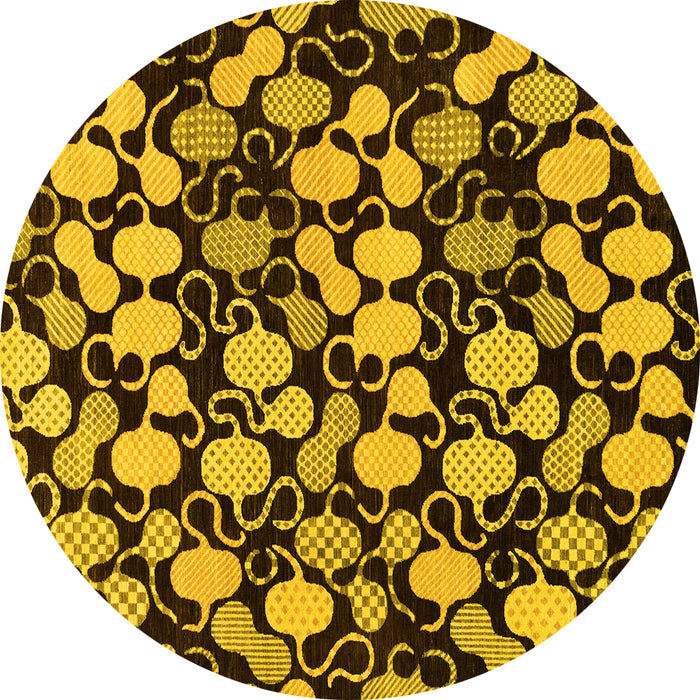Round Machine Washable Abstract Yellow Modern Rug, wshabs144yw
